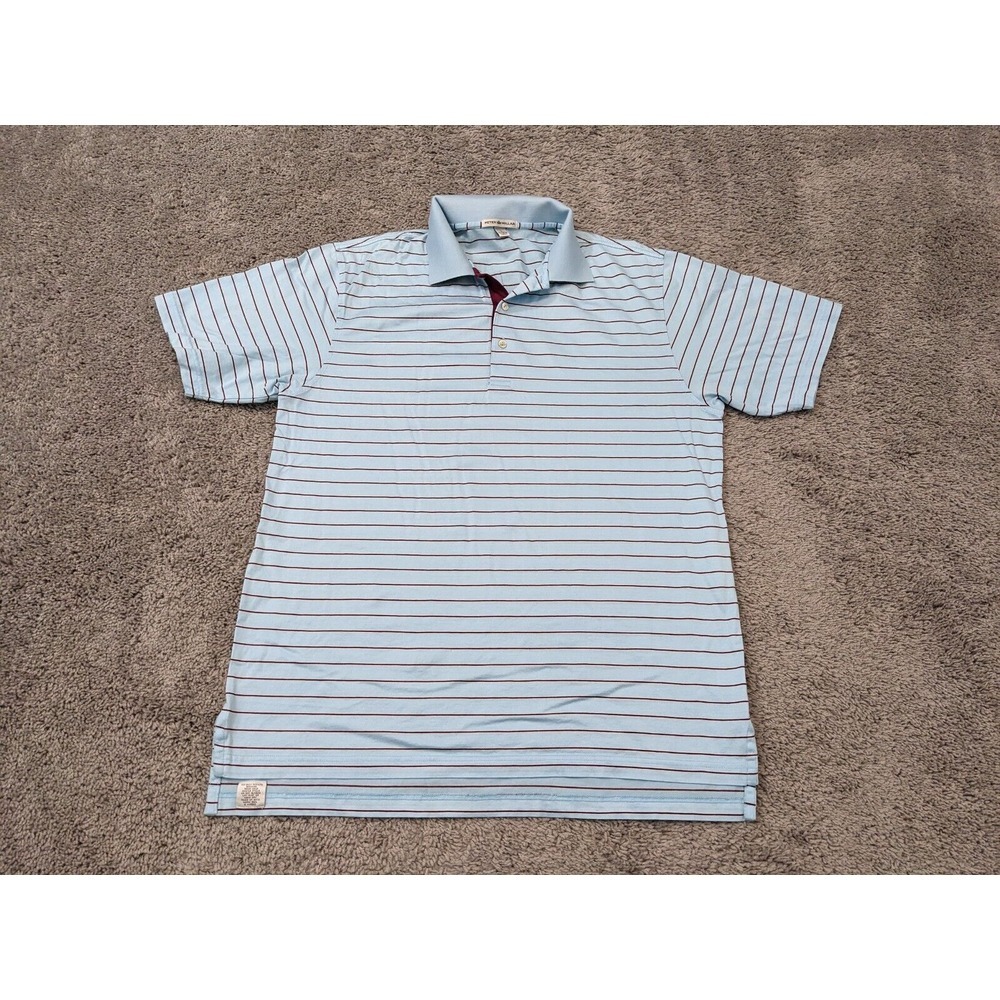 Vintage Peter Millar Polo Shirt Mens Large Blue Stripe 100% Cotton Made in Korea